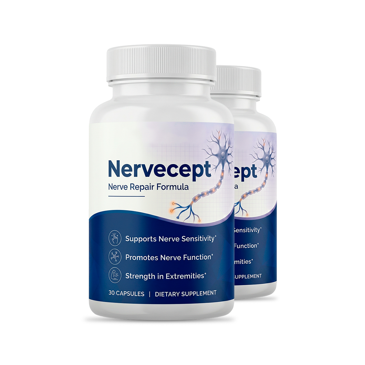 Two bottles of Nervecept Nerve Repair Formula, 30 capsules each